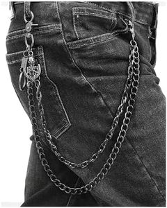 SISICHIC Pants Jean Chain Belt: Heavy Wallet Pocket Chain, Cool Streetwear Goth Punk Grunge Skeleton Emo Rockstar Pirate Accessories - Black Skull Anchor