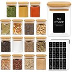 ComSaf 16Pcs Glass Spice Jars with Bamboo Lid, 6oz Airtight Square Spice Containers with 275 Black Lables, Empty Seasoning Jars for Spice Salt Sugar