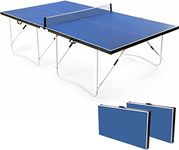 9FT Full Size Folding Table Tennis Table - Quick 10-Min Assembly, Portable Ping Pong Table Net Set & Single Player Practice Mode for Home, Indoor/Outdoor Home Office Games