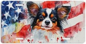 NGZ Papillon Dog License Plate, Funny Pet American Flag Painting Aluminum License Plate Suitable for Car, RVs, Bars, Fences, garages, etc. 12x6 Inch