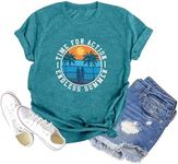 GEMLON Sunset Pine Tree Tshirt Women Camping Tshirt Retro Sun Print Graphic Tee Casual Short Sleeve Top