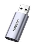 UGREEN USB External Sound Card Audio Adapter 2 in 1 USB to 3.5mm Jack Audio Adapter Aluminum Stereo Sound Card for Windows, Mac, PS5, Linux, PC, Laptops, Desktops