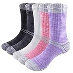 YUEDGE Womens Walking Socks Moisture Wicking Cotton Cushioned Casual Crew Socks Outdoor Recreation Running Sports Socks For Women Size 6-11, 5 Pairs