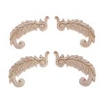 MUXSAM Wood-Carved Onlay Applique Mouldings Board Frame Decor for Furniture Door 8.5x4.5cm 2 Pairs Left Right Leaves Pattern Unpainted