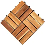 1 Sq Ft Single Interlocking Deck Tiles 12"x12" Sample Tile - Non-Slip All Weather Acacia Wood Outdoor Tiles for Patio - Decking, Porch and Balcony Flooring Tiles - Easy Install Wooden Deck Tile Pavers