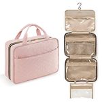 Lifewit Travel Toiletry Bag, Large Hanging Makeup Bag Organizer for Women, Transparent Travel Cosmetic Bag with Hanging Hook for Full Size Bottles, Vacation Essentials, Large, Pink