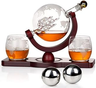 Gifts for Men Dad, Whiskey Decanter Globe Set with 2 Ball Stones & 2 Glasses, Anniversary Birthday Gifts for Him Husband Boyfriend, Unique Christmas Gift for Bourbon Scotch Liquor, Cool Stuff