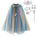 skyllc Princess Capes, Princess Capes for Little Girls with Crown Wand Earring Necklace for Little Girls Dress up - Colorful