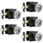 5 Pack Orger Crystal Door Knobs for Interior Bed/Bath, Glass Door Knobs Privacy Function, Vintage Oil Rubbed Bronze Door Knobs, Octagon Crystal Door Knob with Square Back Plate