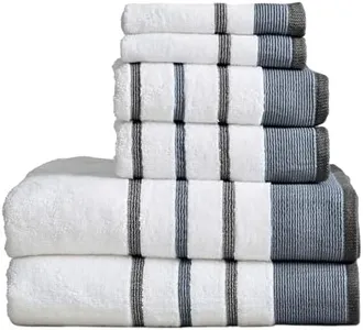 Great Bay Home Decorative Bath Towel Set - Combed Cotton 6 Piece Towel Set - 2 Bath Towels, 2 Hand Towels, 2 Washcloths - Luxurious, Ultra-Soft, Durable Towels for Bathroom Decor (Blue/December Sky)