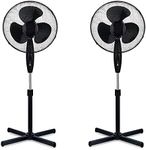 2x 16 OSCILLATING PEDESTAL AIR COOLING ELECTRIC FAN EXTENDABLE ADJUSTABLE STAND (Black)