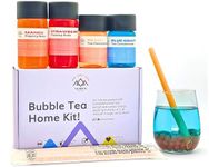 Bubble Tea Kit - Blue Grape & Peach with Mango & Strawberry Popping Boba, Serves 10, Fruit Tea Concentrate, Low Calorie, Low Sugar