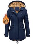 Vancavoo Womens Parka Winter Coats Waterproof Jacket Hooded Coat Fleece Lined Jacket Ladies Arctic Velvet Warm Outdoor Windbreaker Hoodies zip up Sweatshirt Outwear with Pockets(Navy,L)