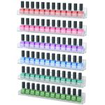 NIUBEE 6PCS Nail Polish Rack: 15 Inch Acrylic Nail Polish Organizer Wall for 66-108 Bottles- Multi-purpose Clear Floating Shelves with Removable Anti-slip End Inserts