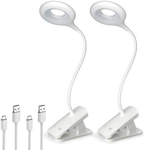 HECDSTLY 2 Pack Clip on LED Reading Light, 25 Models USB Rechargeable Bed Lights with Large Clamp for Headboard, Eye Protection Cordless Lamp for Bedframe Table Beside Desk Home Office
