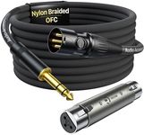 XLR Male to 1/4 Cable with XLR Female to Female Adapter Bundle, Rean Connectors from Neutrik, Kevlar-Reinforced Nylon Braided TRS to XLR Cable, Balanced Quarter Inch to XLR Male Cable, 6ft, OFC