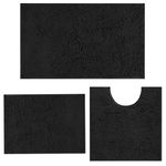 Black Bath Mat Set 3 Pieces Non Slip Bathroom Mat, Ultra Soft Chenille Bathroom Rugs Sets with U-Shape Toilet Rug, Absorbent Plush Shaggy Bath Rugs for Tub, Shower, Bathroom