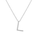 Amanda Rose Collection Diamond Initial Pendant Necklaces in 14K White Gold on a 14K White Gold 16 inch Chain| Real Diamond Initial Pendants in Real 14K White Gold, Gold Diamonds, white-diamond