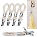 Wooledy 5 Pack Hanging Tea Towels Clip,Metal Kitchen Towels Clips with Hanging Loop Cloth Hook Clip Hangers for Home Kitchen Bathroom Cupboards Cloth Hanger Holder Brackets-Braided Cotton Loop