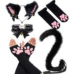 SUPTEC Cat Paw Cosplay Set, Cat Paw Gloves Mittens with Cat Ears Mask Cute Cat Paw Toe Beans Socks Stockings Set for Women Girls Black Cat Cosplay