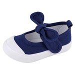 LACOFIA Girls School Canvas Sneakers Bowknot Flats Mary Jane Shoes for Toddler/Little Kid,Navyblue,9 UK Child (CN 27)