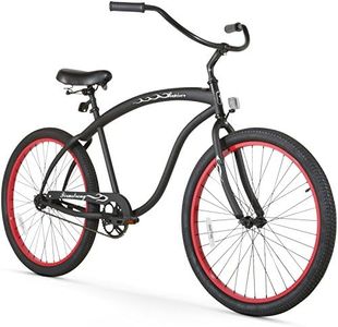 Firmstrong Bruiser Man Single Speed Beach Cruiser Bicycle, 26-Inch, Matte Black/ Red Rims