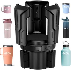 Cup Holder Expander (Adjustable Holder & Base, Auto-Fit Hold, One Button Open), Car Cup Holder Expander for Yeti, Hydro Flask, Nalgene, Owala, Bottles in 2.6"- 4.8" (Black,1 Pack)