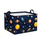 Clastyle Black Cosmic Planet Boys Toy Basket for Kids Room Rocket Stars Foldable Rectangle Clothes Books Baby Storage Basket, 21L