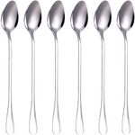 Latte Spoons,Set of 6 Long Handle Spoons,19cm Stainless Steel Coffee Spoons, Ice Tea Spoons, Espresso Spoons, Dessert Spoons for Coffee Tea Dessert Sundae(Silvery)