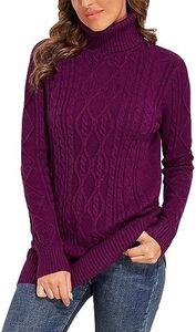 PrettyGuide Women's Long Sweater Turtleneck Pullover Tunic Sweater Tops M Fuchsia