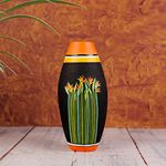 ARTYSTA BEAUTIFYING LIVES Earthenware 'Tropical Meadows' 9 Inch Black Hand-Painted Terracotta Oval Flower Vases, Terracotta Decorative For Home Earthen Flower Vase Pots For Home