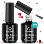 Beetles Gel Polish 2 in 1 Nail Glue and Base Gel Kit for Acrylic Nails, 2PCS 15ML Super Strong Brush On Nail Glue Gel for False Nails and Gel Nail Polish, UV/LED Lamp Required (A-UV Nail Glue)