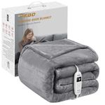 50"×60" Heated Blanket Electric Throw,10 Fast Heating Levels&8h Auto Off&Overheat Protection, Machine Washable ETL two-sided Flannel Electric Blanket Throw, Light Grey