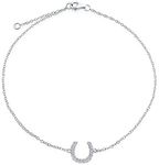 Delicate Pave CZ Accent Equestrian Horseshoe Anklet Lucky Charm Anklet Bracelet Western Jewelry for Women Teen .925 Sterling Silver 9-10 Inch