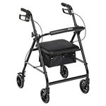 Drive Medical Aluminum Rollator Walker Fold Up Seat, 6" Wheels, Black, 1 Count - 5.44 ounces (R726BK)