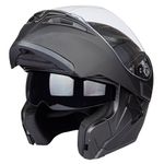 Full Face Motorcycle Helmet Dual Visor Sun Shield Flip up Modular Motocross DOT Approved (L, Matte Black)