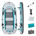 Bestway Hydro-Force Adventure Elite X5 Inflatable 5 Person Water Raft Outdoor Floating Boat Set | Includes Inflatable Boat, Aluminum Oars, Hand-Pump, Carry Bag and Gear Pouch