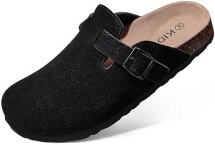 KIDMI Women's Suede Clogs Leather Mules Cork Footbed Sandals Potato Shoes with Arch Support Black 43 (Size 11)