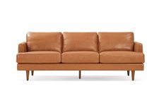 Valencia 87” 3 Seater Full Leather Sofa | Mid Century Italian Nappa Leather Couch for Living Room Furniture | Double Stitched Seams | Removable Cushions | Pet Friendly Couch | Grosseto Cognac