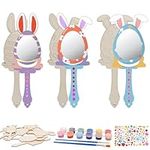 DKINY Easter Crafts for Kids, Pack of 9 DIY Easter Bunny Wooden Mirrors Craft Kit, Rabbit Ears Egg Body Hand Mirrors Painting Set for Children's Easter Activity Girls Easter Gifts