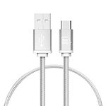 LAX Gadgets USB C Cable - Nylon Braided USB-C Charging Cable & Data Transferring - USB A to USB C Compatible with Android Phones, Google Pixel, Apple Macbook & Samsung Galaxy Phones - 6ft - Silver