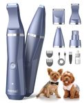 oneisall Dog Clippers Grooming Kit 4 in 1, Quite Cordless Dog Paw Trimmer & Nail Grinders & Small Dog Trimmer for Grooming, Pet Clippers Shaver Trimmer for Small Dogs (Blue) (Purple)