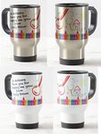 Vixar Teacher Travel Mug - Thank You, Personalised Mug Customised with Name, Crayons, Teacher Gift from Kids, School Gift (White)