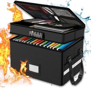 Document Box, 2 Layer Fireproof Waterproof File Box with Lock, Collapsible File Storage Box with Multiple Pockets/Handle, Document Organizer for Hanging Letter/Legal Folders, Certificate