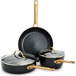 GreenPan Reserve Hard Anodized Healthy Ceramic Nonstick 5 Piece Cookware Pots and Pans Set, Gold Handle, PFAS-Free, Dishwasher Safe, Oven Safe, Black