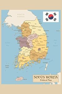 South Korea Vintage Political Map Poster Republic of Korea Provinces with Flag With North Korea Yellow Sea Of Japan Geography Map Cool Wall Art Print Poster 24x36