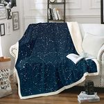 Galaxy Sherpa Blanket Starry Sky Constellation Fleece Throw Blanket Dark Blue Outer Space Theme Plush Blanket for Sofa Couch Bed Room Decor Lightweight Milky Way Warm Fuzzy Blanket Single 50"x60"