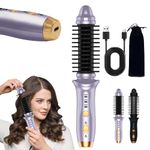 Cordless Hot Brush for Short Hair - Heated Round Curler & Thermal Curling Iron for Women, USB Mini Hair Straightener Portable Curling Brushes, Curly Straight Hair Travel Heat Styling(Purple)