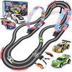 Slot Car Race Track Sets with 4 Slot Cars, 2 in 1 Electric Race Car Track Include Slope Circular Overpass Track, Dual Racing Game Featuring Flash Tracks, Gifts Toys for Boys Kids Age 6 7 8-12