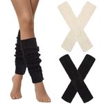 Foyten 2 Pairs Women's Knit Leg Warmers, Chunky Cable Knee-High Boot Cuffs, Cozy Crochet Ankle Warmers for Winter (black and white, One Size)